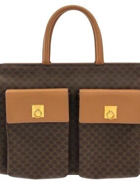 CELINE Macadam Pattern / Gancini Dark Brown Beige PVC Leather Handbag